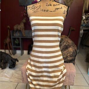 Striped Tan and Cream Dress